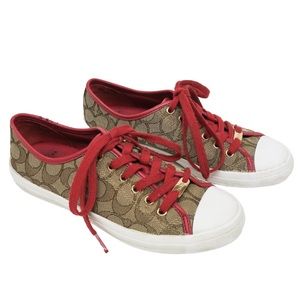 Coach Empire Outline Canvas Sneakers - Tan & Red